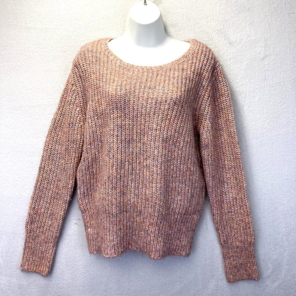 Caroll Paris Flecked Ribbed Sweater Womens Large Pink Scoop Neck Pullover Chunky